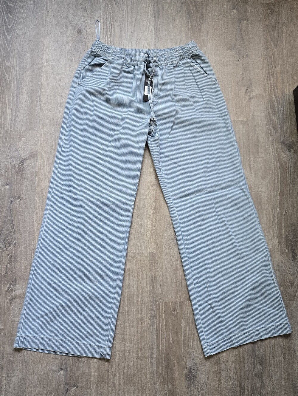 NWT Fashion Nova TALL Wide-Leg Blue Denim Drawstring Pants With White Pinstripe